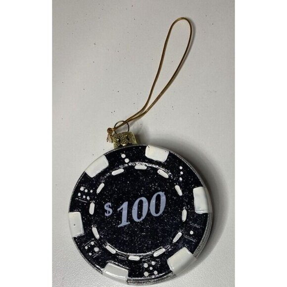 Poker Chip CASINO GAME GLASS CHRISTMAS ORNAMENT $100 - Picture 2 of 3